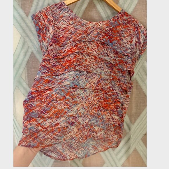 Ruffled Red White and Blue Splatter Design Blouse with Zip Backing - Picture 4 of 5